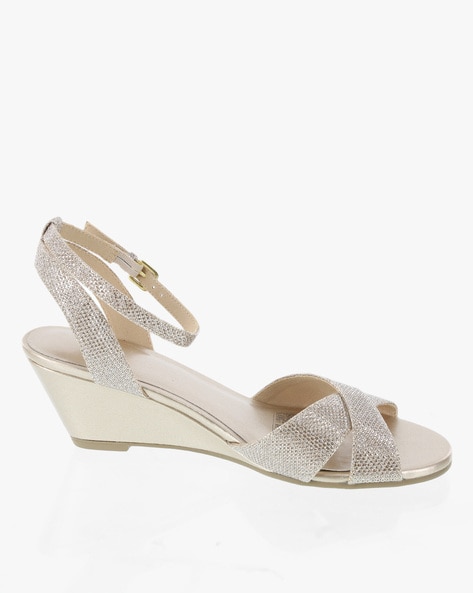 Metallic Textured Wedges with Ankle Loop