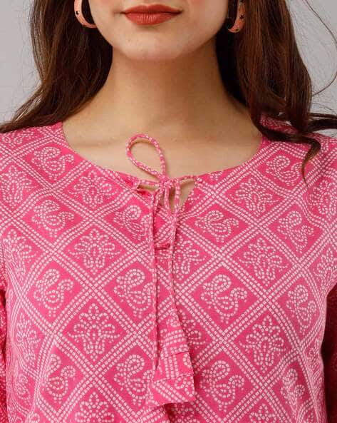 Printed Top with Neck Tie-Up (Image - 3)
