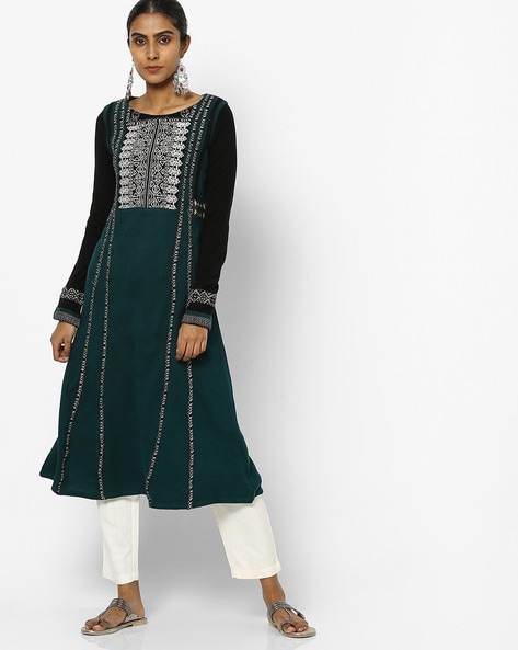 Buy W for Woman Brown Embroidered Plus Size Winter  Kurta_22NOW18421G-217468_4XL at Amazon.in