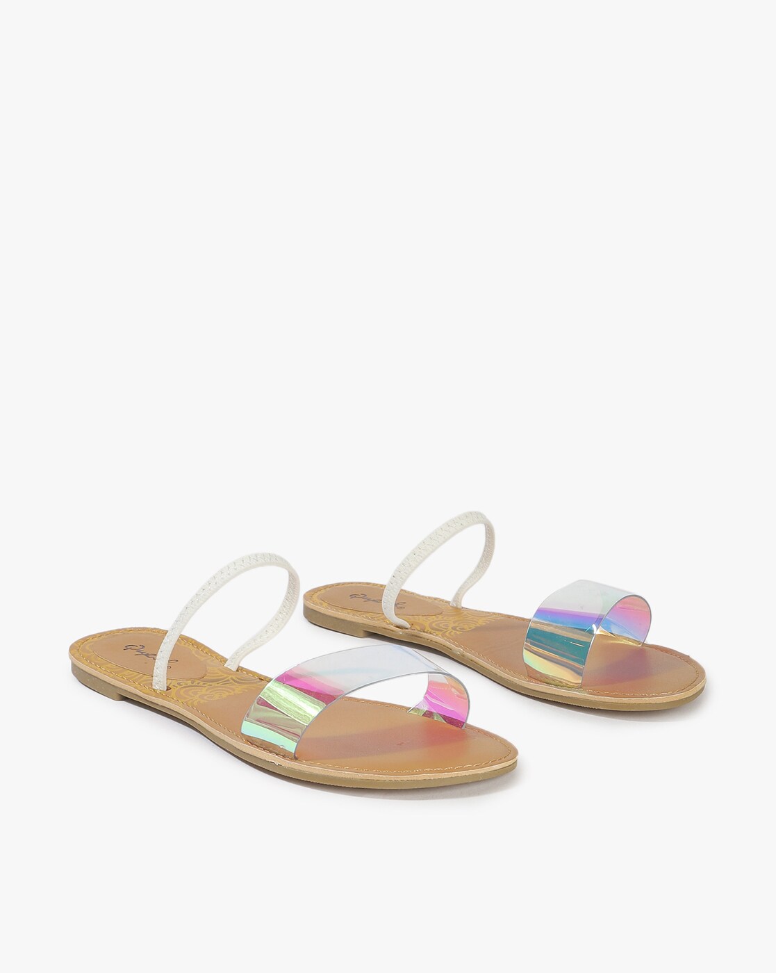 holographic flat sandals