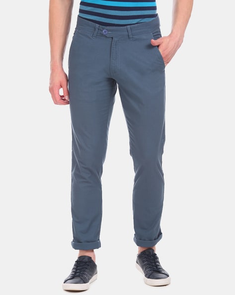 ruggers blue slim fit flat front trousers with insert pockets