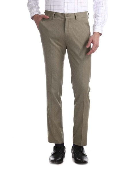 Buy INDIAN TERRAIN Natural Solid Cotton Blend Slim Fit Mens Trousers |  Shoppers Stop