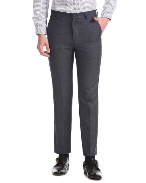 Checked Flat-Front Trousers with Insert Pockets