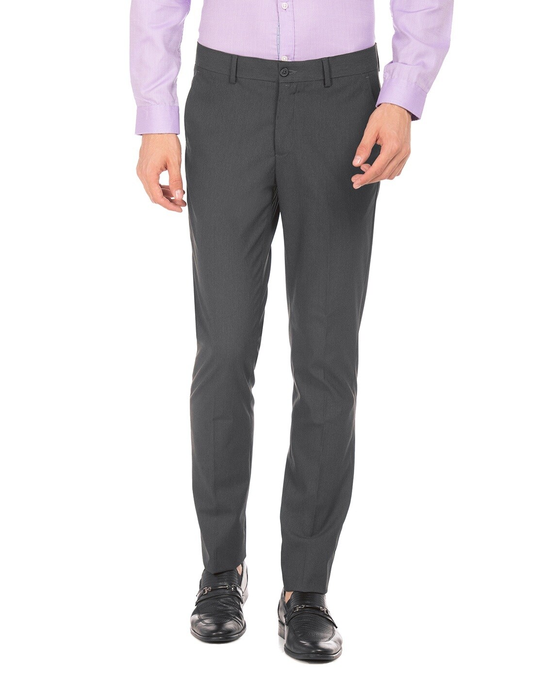 Buy Excalibur Men Grey Woven Check Flat Front Formal Trousers online