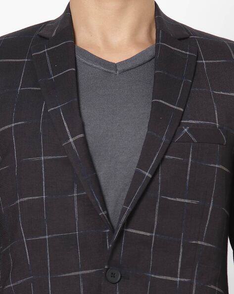 grey black check blazer