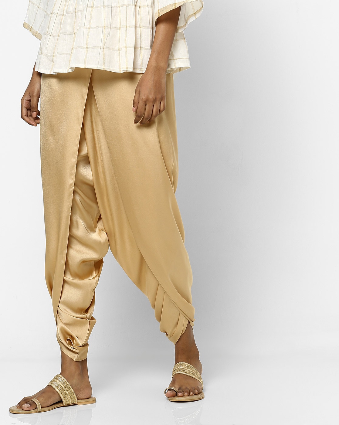 Solid Color Georgette Shimmer Dhoti in Golden : BUC103