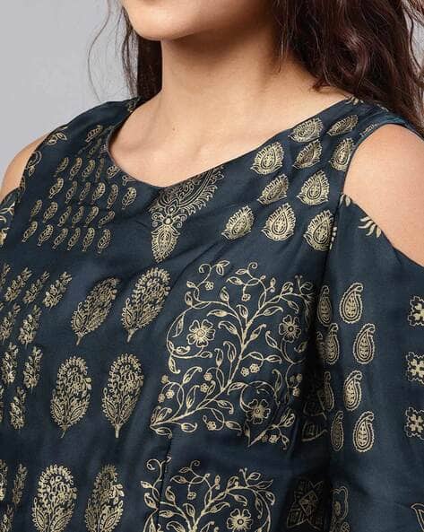 Printed Cold-Shoulder Maxi A-line Dress (Image - 2)