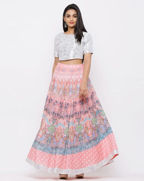 Floral Print Lehenga with Cropped Top