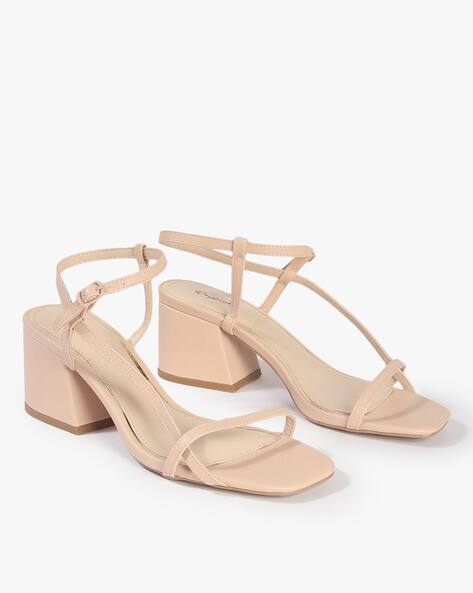 nude strappy chunky heels