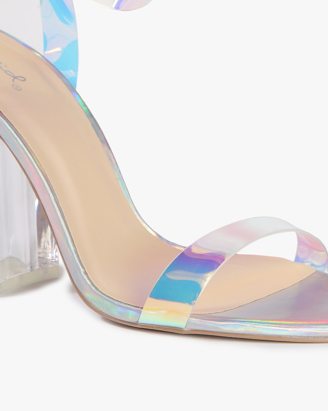 Luiza Luster Holographic Leather Flared Heel Sandal