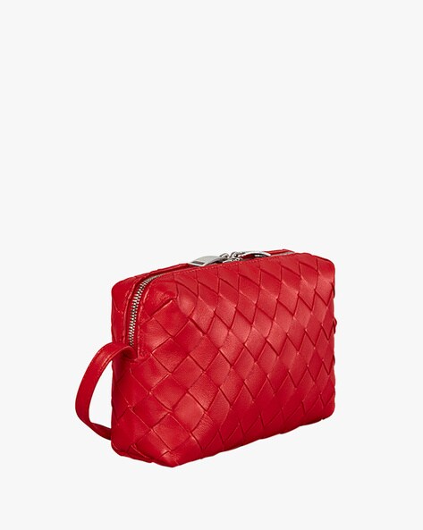 BOTTEGA VENETA Intrecciato Leather Crossbody Messenger Bag Red