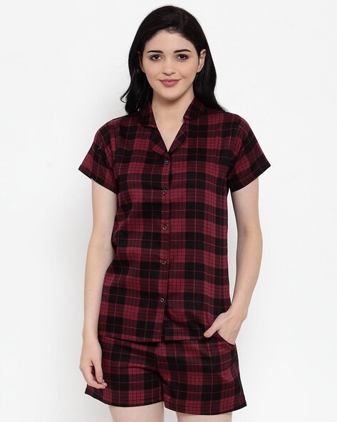 Claura Maroon & Black Checked Pyjamas 12