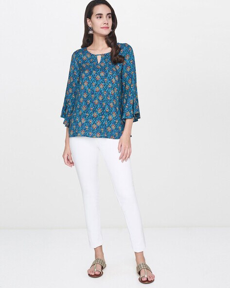 Flounce Sleeve Tunic Top(AVAILABLE IN MORE COLORS/PRINTS) – glamourpussnyc