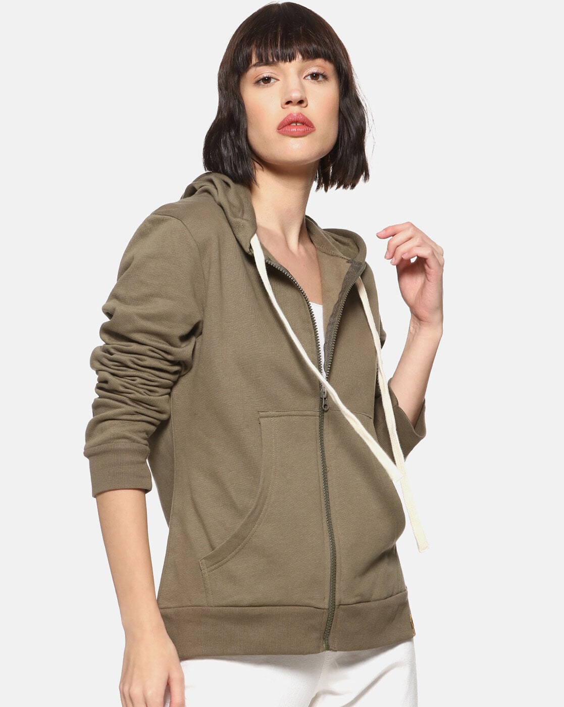 womens army green hoodie