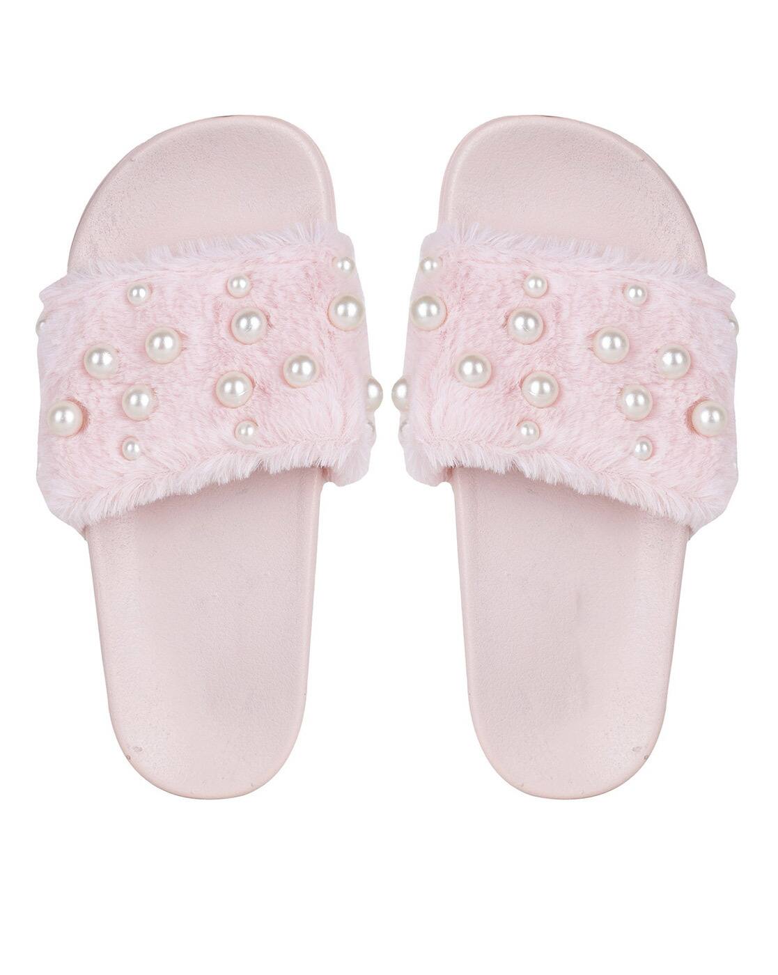 pink flip flops with fur