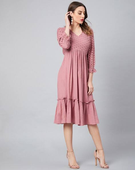 athena women's fit and flare pink dress