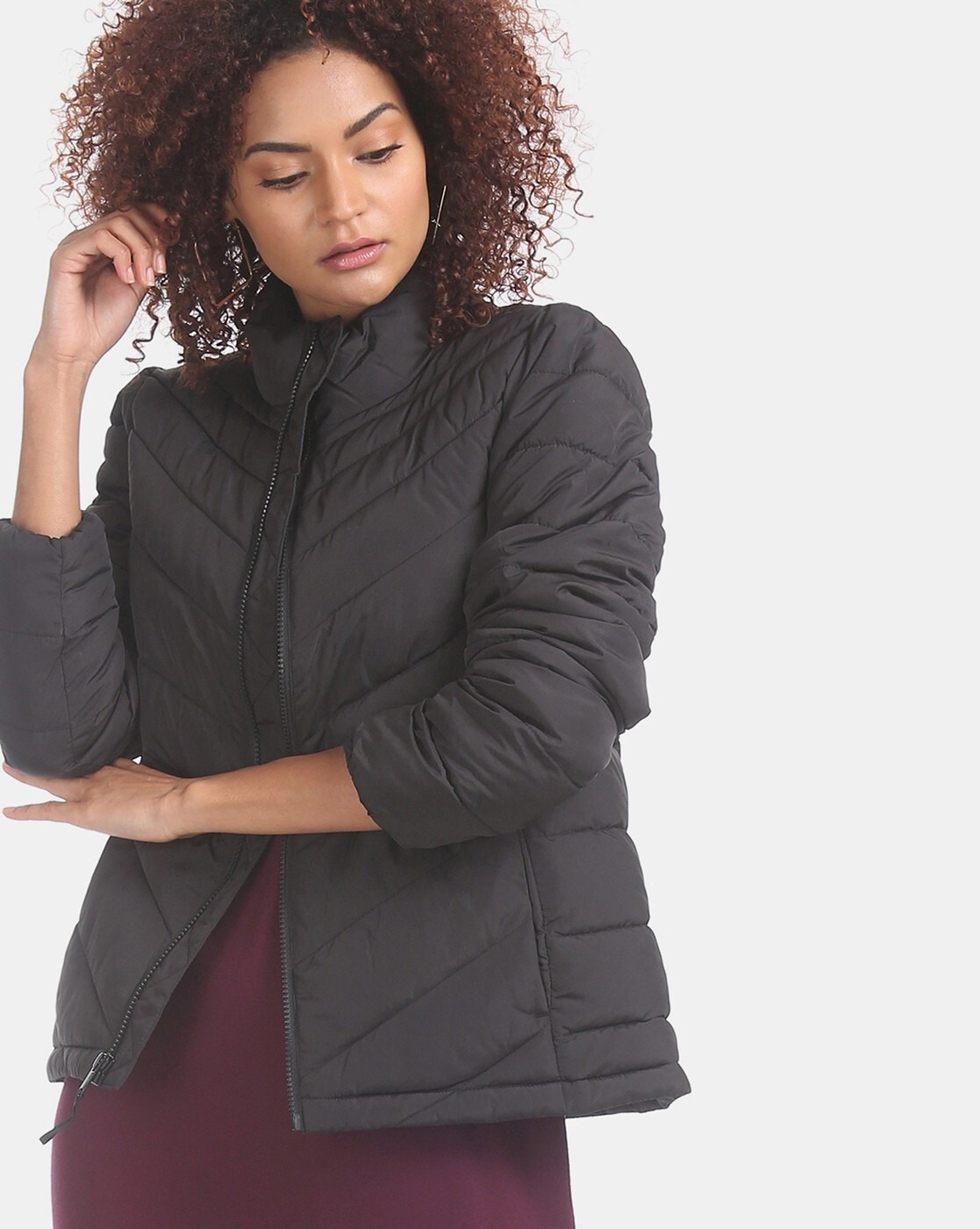 black lightweight puffer jacket women's