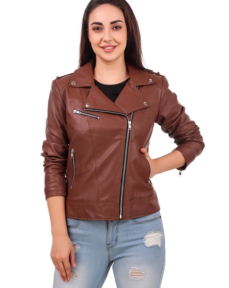 Ajio leather jackets womens sale