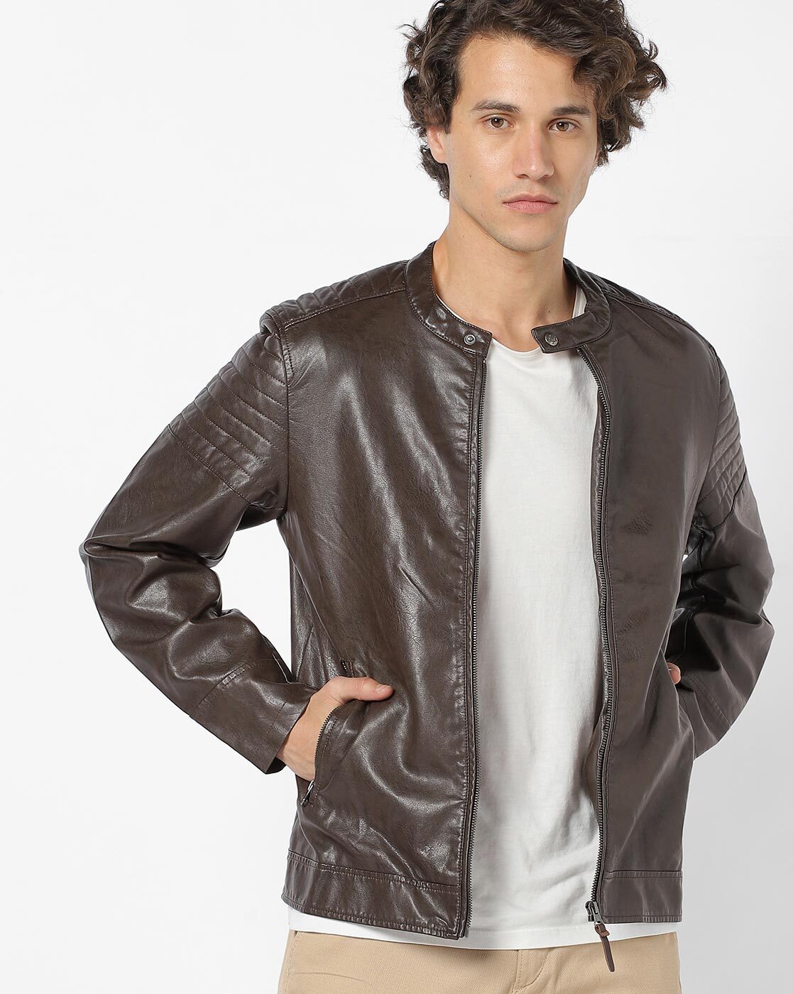 Buy U.S. Polo Assn. Men Coffee Brown Solid Leather Biker Jacket - Jackets  for Men 2092476 | Myntra