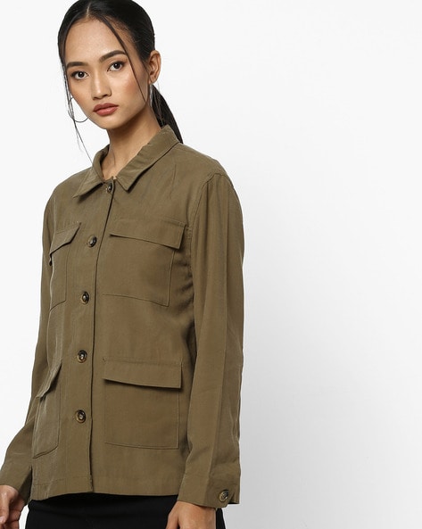 Oversized Flannel Button-Down Shirt Jacket | brown | Calvin Klein Singapore