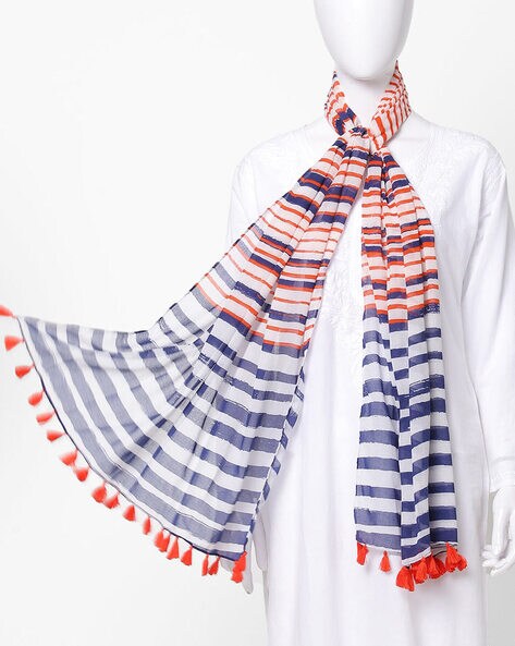 Striped Scarf with Tassels Price in India