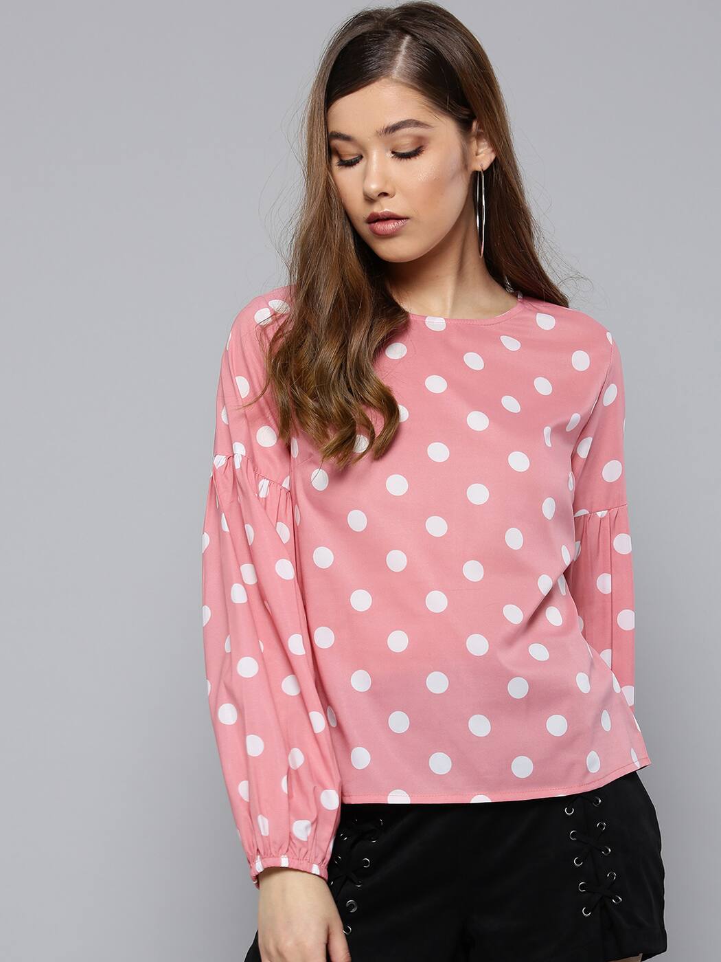 pink polka dot top