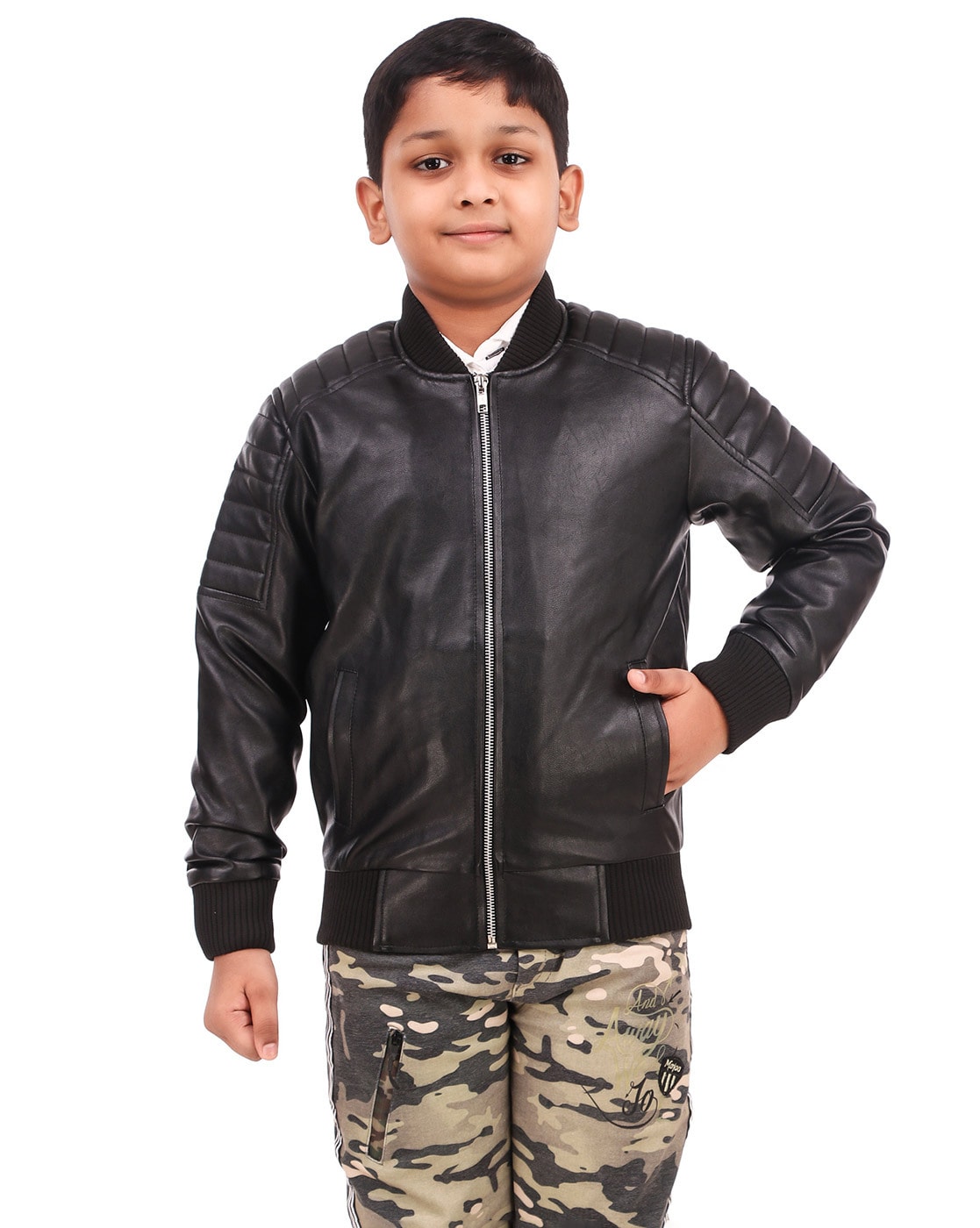 A2Z 4 KIDS MOTORCYCLE BIKER BLACK JACKET PU LEATHER JACKET ZIPPER STYLISH  BOYS AGE 5-13 YEARS - Real Leather Garments