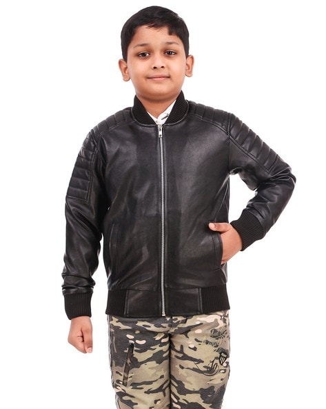 Bebone Children's Collar Motorcycle Leather Coat Boys Faux Leather Jacket