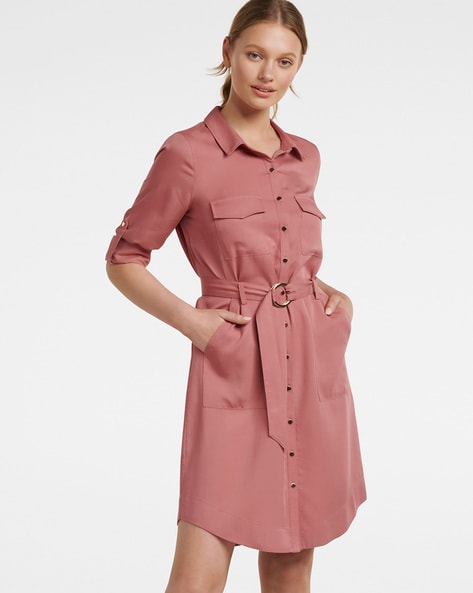 pink button dress