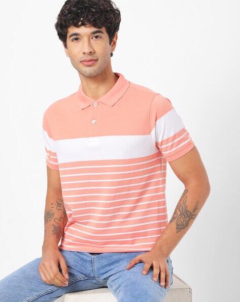 Striped Polo T-shirt with Vented Hemline