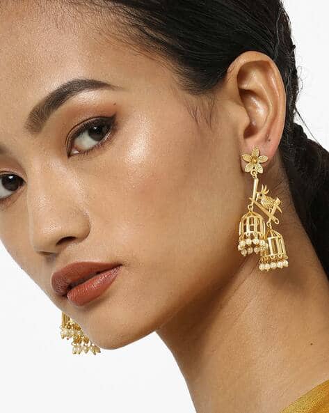 Studio B40 Matte Brass Pearl Drop Jhumka Earrings
