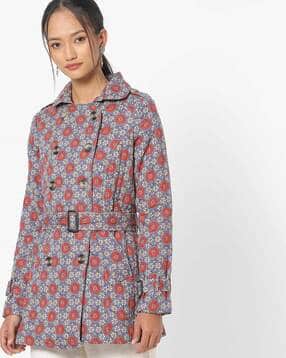 Floral Print Double-Breasted Jacket-image-30