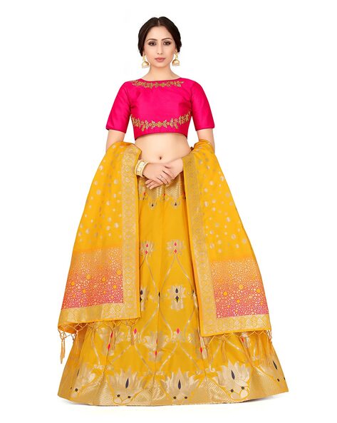 pink and yellow lehenga choli