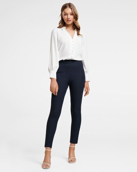 Go Colors Women Solid Polyester Mid Rise Shiny Pants  Navy Blue Buy Go  Colors Women Solid Polyester Mid Rise Shiny Pants  Navy Blue Online at  Best Price in India  Nykaa