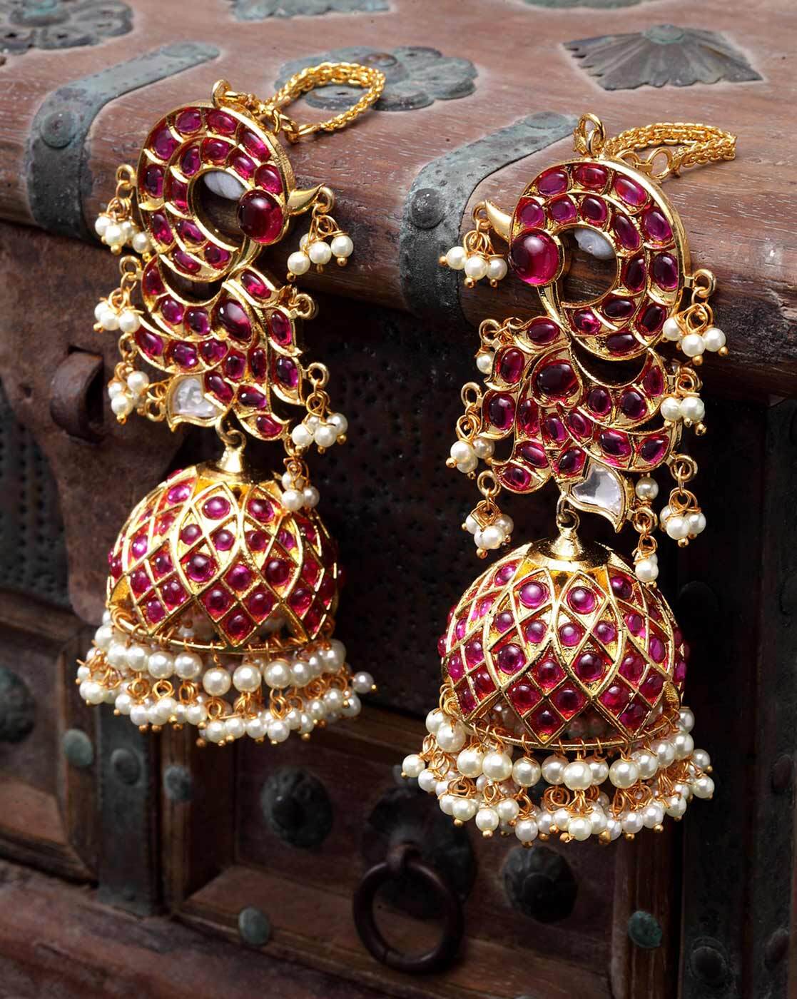 Buy Beautiful Bridal Wear Red Stone Big Jhumka Gold Design Online