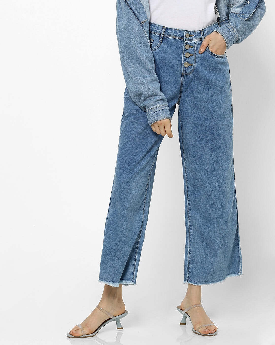 Amazon Dames Kleding Broeken & Jeans Jeans Wide Leg Jeans fuchsia Dames Size Wide Leg Full Length Pants Jeans 42 