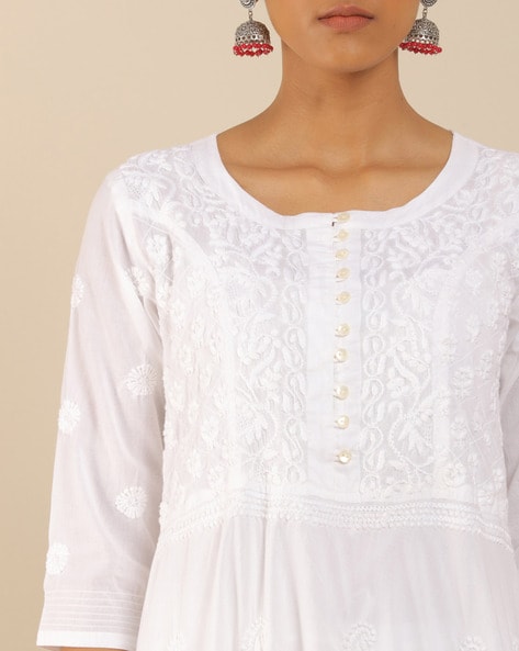 white chicken anarkali kurta