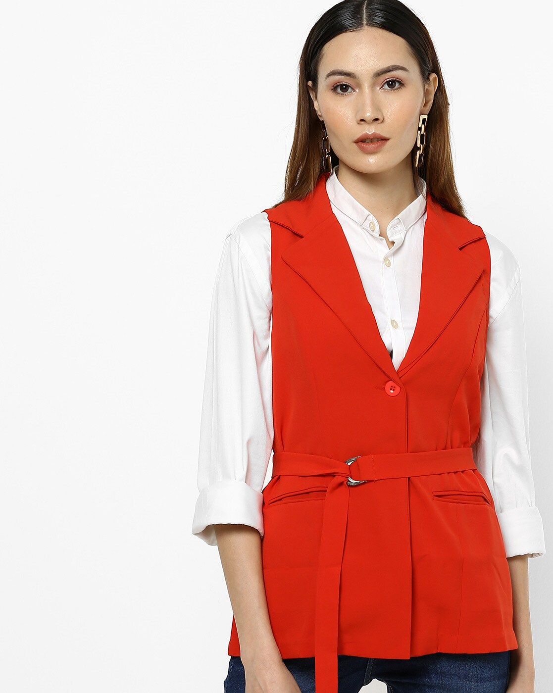 Red on sale sleeveless coat