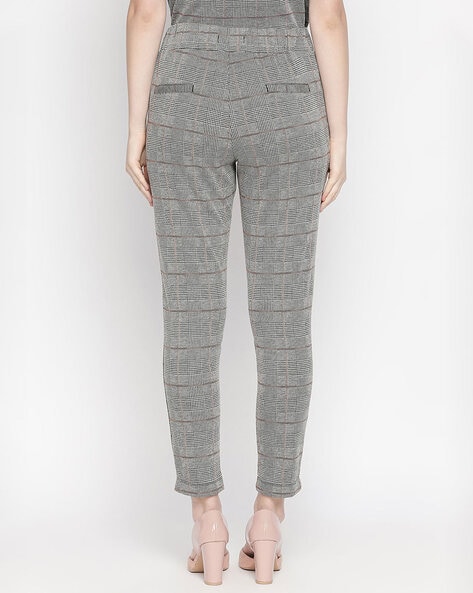 Checked Trousers with Drawstring Waist & Insert Pockets
