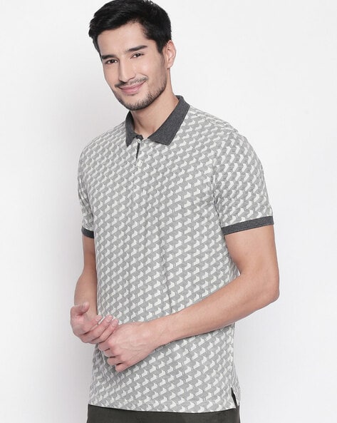 Geometric Print Slim Fit Polo T-shirt