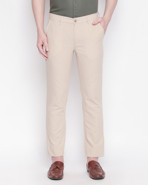Byford by Pantaloons Light Grey Slim Fit Self Pattern Trousers