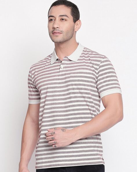 Striped Polo T-shirt with Patch Pocket