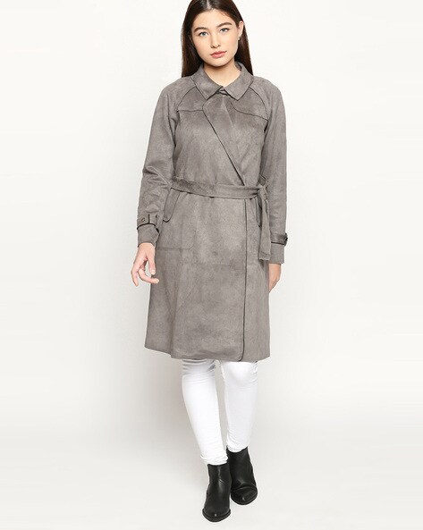 Buy Honey By Pantaloons Grey Self Design Trench Coat - Coats for