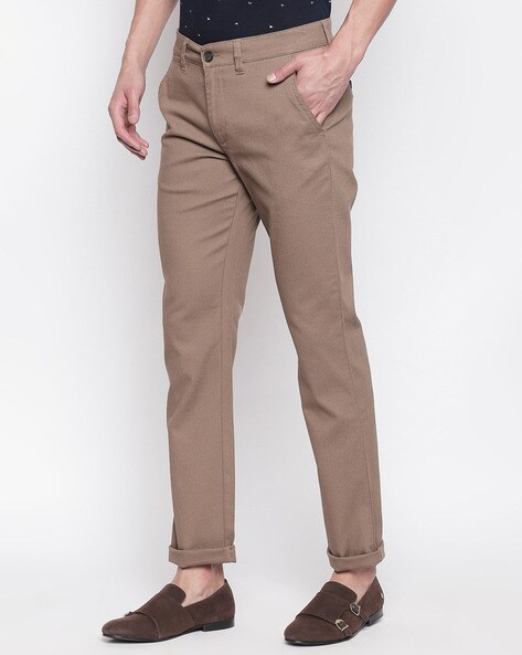 Byford by Pantaloons Khaki Cotton Slim Fit Trousers