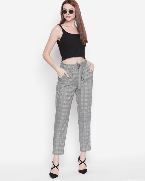 Retro Checkerboard Pants White And Black Check Trendy Flare Trousers Autumn  Woman Print Street Wear Slim Fit Pants
