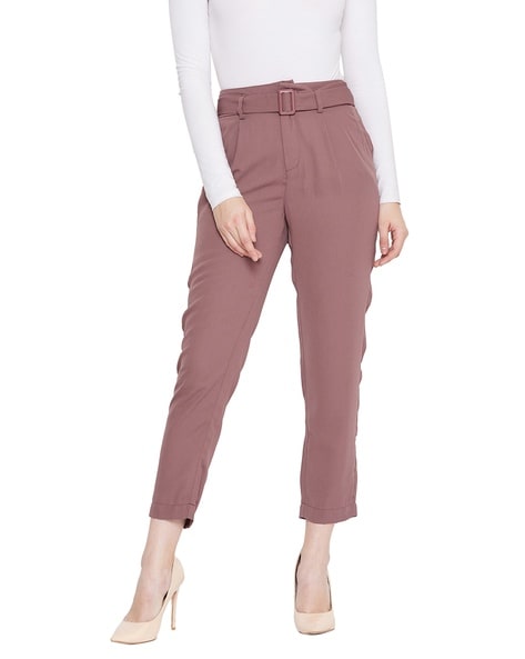 Buy Women Wine Belted Formal Trousers  Trends Online India  FabAlley