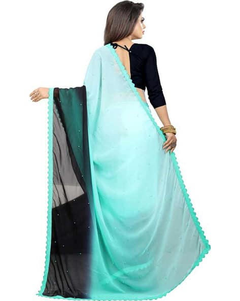 Micro Print Saree with Lace Detail (Image - 1)