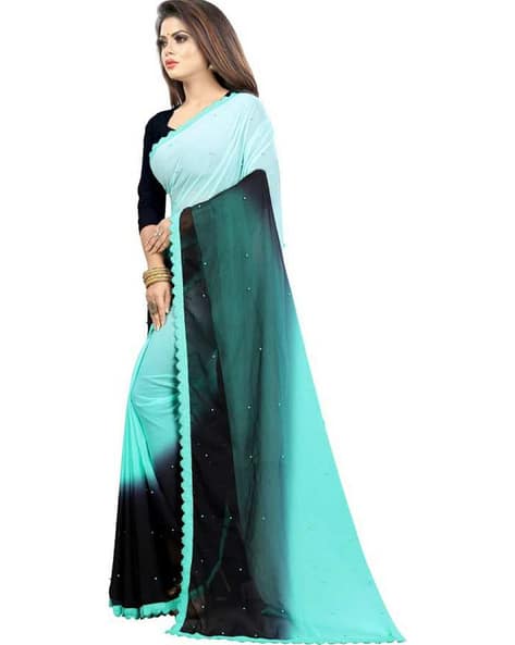 Micro Print Saree with Lace Detail (Image - 2)