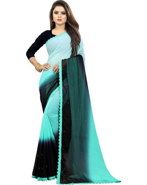 Micro Print Saree with Lace Detail