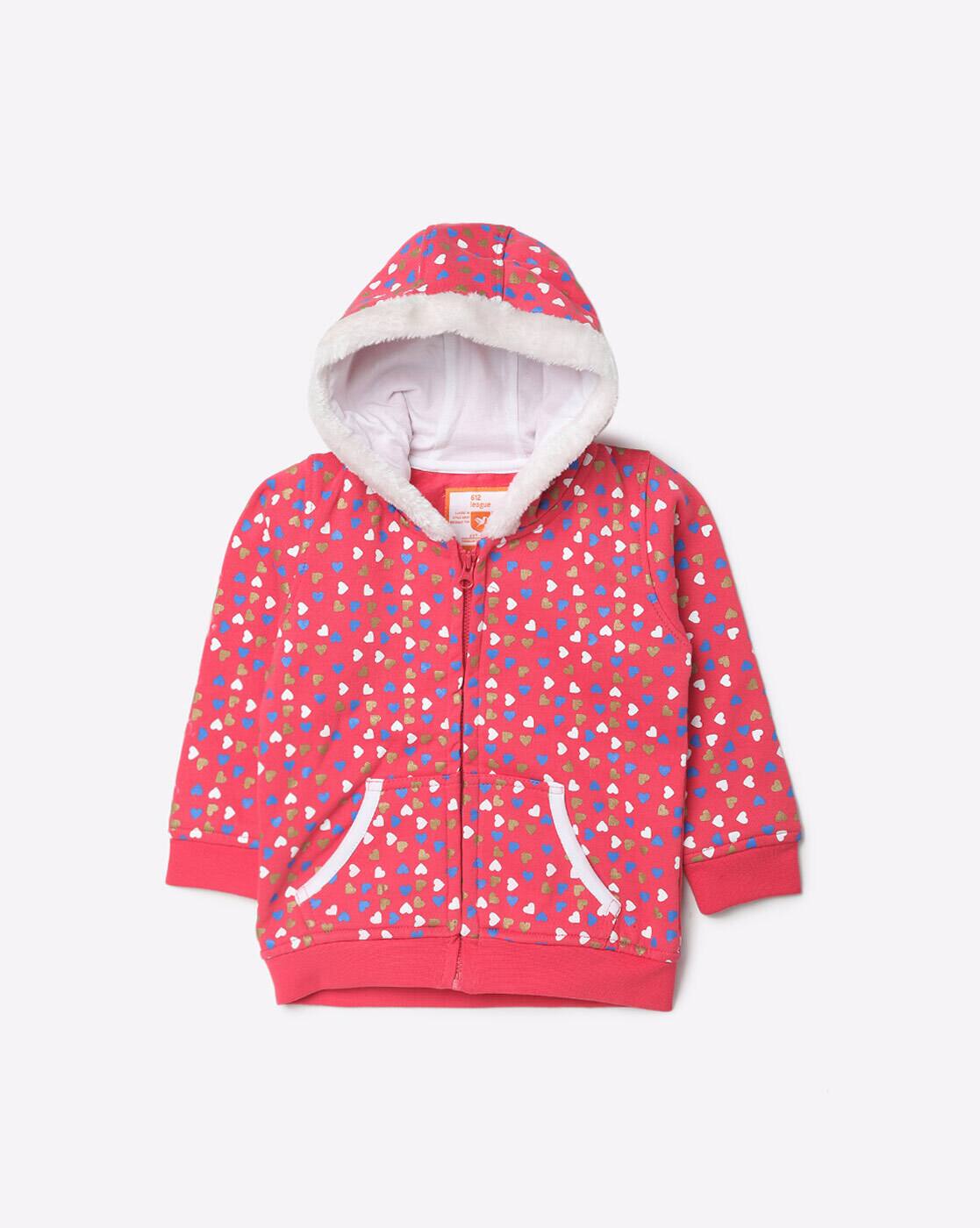 pink zip up hoodie with red hearts